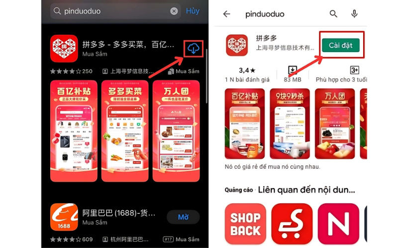 Bước 1: Tải app Pinduoduo về máy