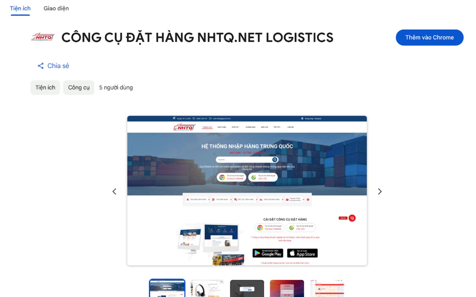 Tải công cụ đặt hàng của NHTQ từ cửa hàng của Google