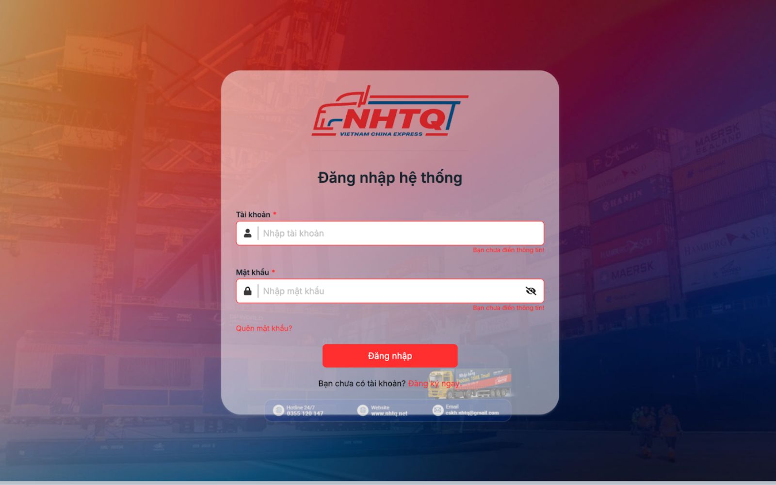 Đăng nhập tài khoản vào hệ thống