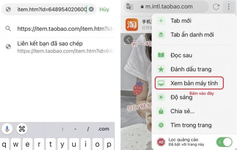 Chọn sao chép sản phẩm và copy link