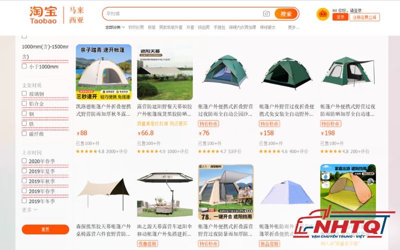 Nhập sỉ lều trại Trung Quốc giá tốt trên Taobao