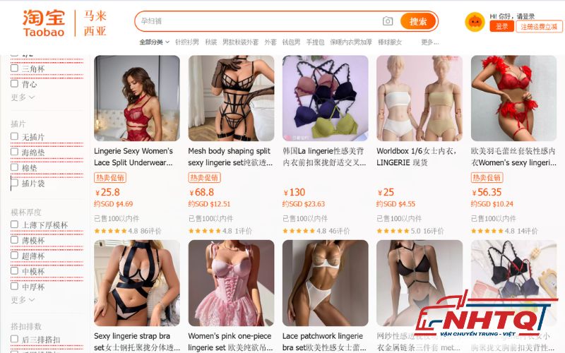 Mua sỉ đồ lót nữ Lingerie trên các sàn TMĐT Trung Quốc