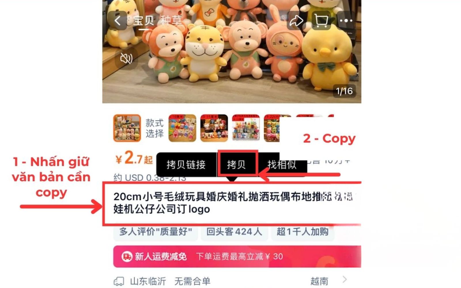 Nhấn giữ đoạn văn bản cần dịch để sao chép