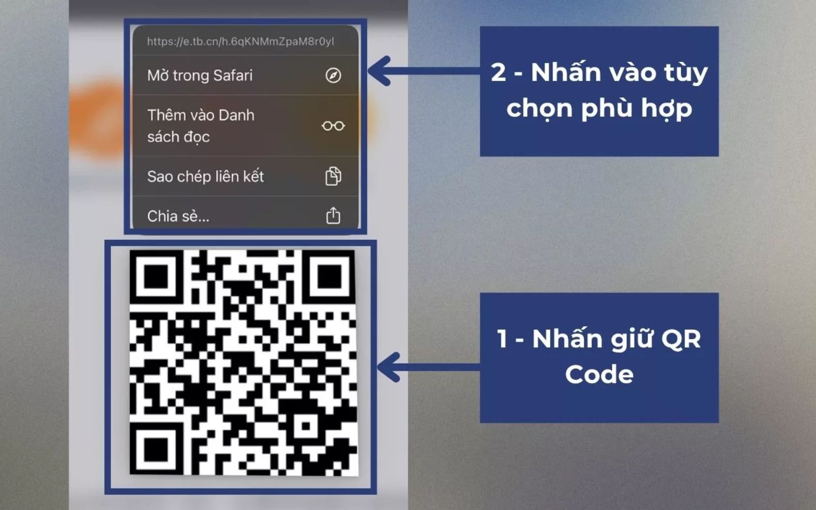 Nhấn giữ mã QR và chọn mở để xem sản phẩm