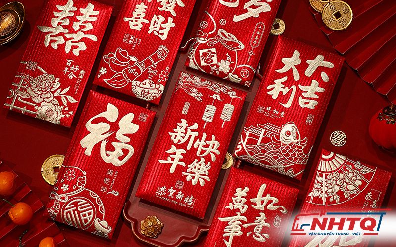 Mẫu bao lì xì thư pháp, câu đối