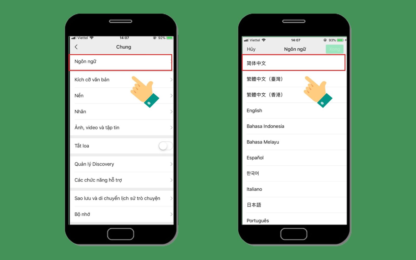 Chọn phần Ngôn ngữ và đổi sang tiếng Trung