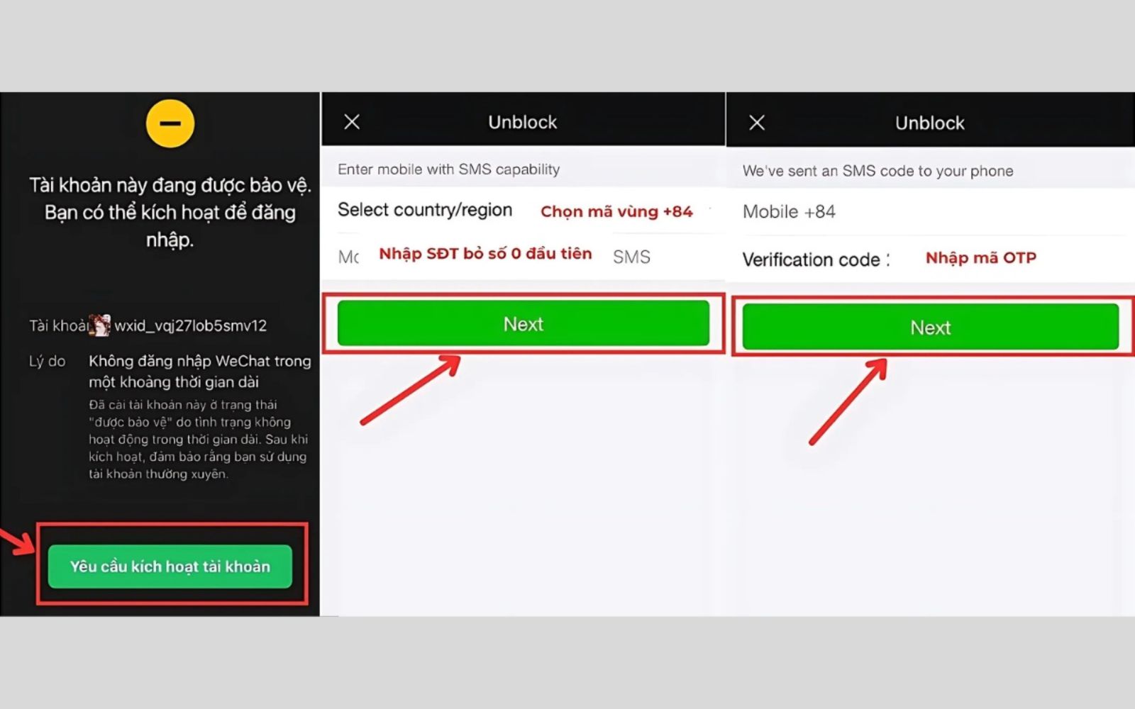 Gửi yêu cầu bỏ chặn và xác thực tài khoản