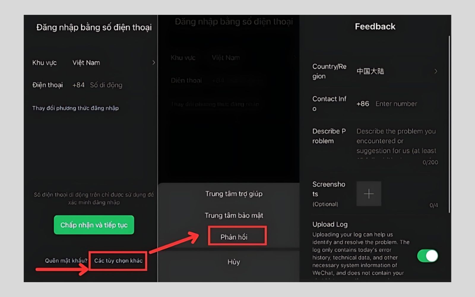Gửi yêu cầu hỗ trợ đến bộ phận CSKH của Wechat