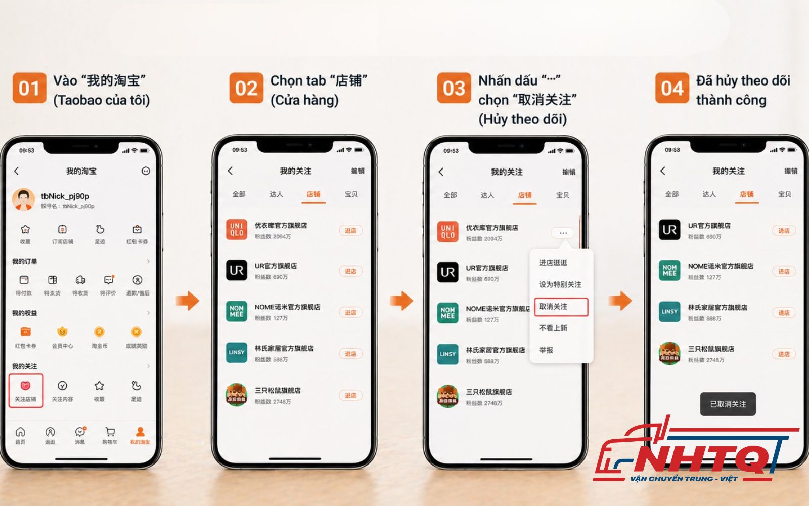 Cách hủy theo dõi shop trên Taobao nhanh chóng