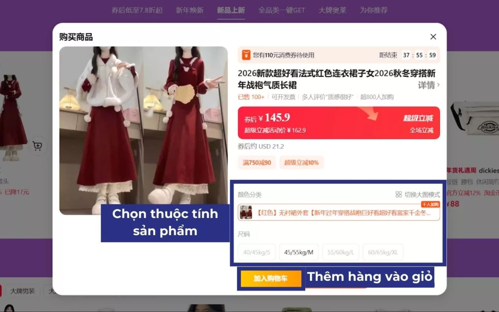 Chọn sản phẩm muốn mua để thêm vào giỏ hàng