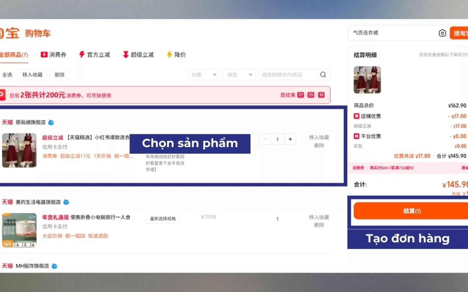 Tick chọn sản phẩm Ifashion cần đặt và tạo đơn hàng