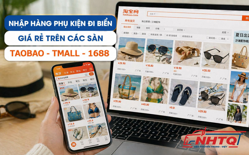 Nhập sỉ nguồn hàng phụ kiện đi biển giá rẻ trên các sàn Taobao, Tmall, 1688