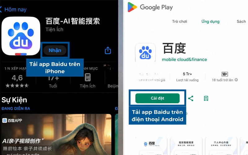 Tải ứng dụng Baidu trên App Store hoặc Google Play